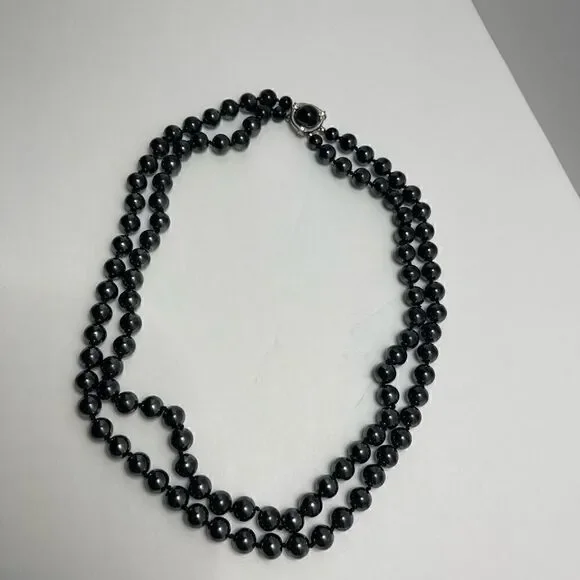 Vintage necklace double strand black glass beans - Picture 6 of 11